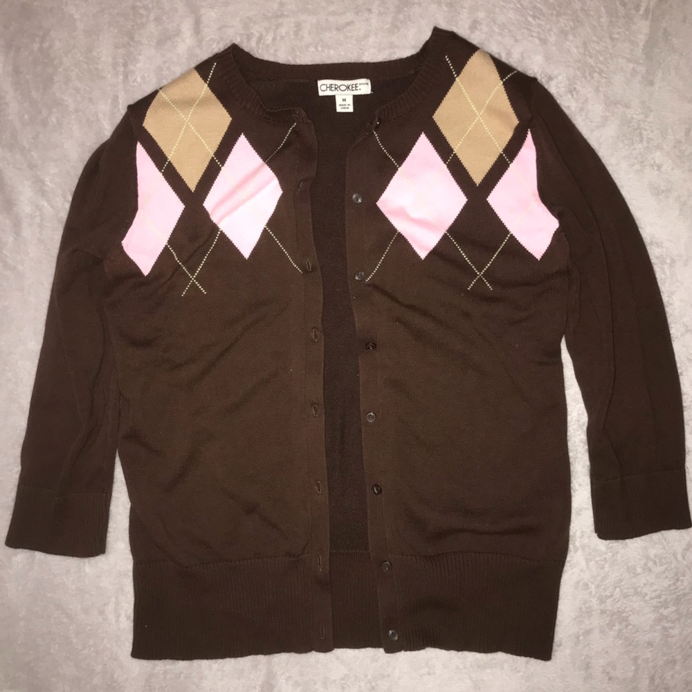 Cherokee brand brown, pink, and tan cardigan. Size M